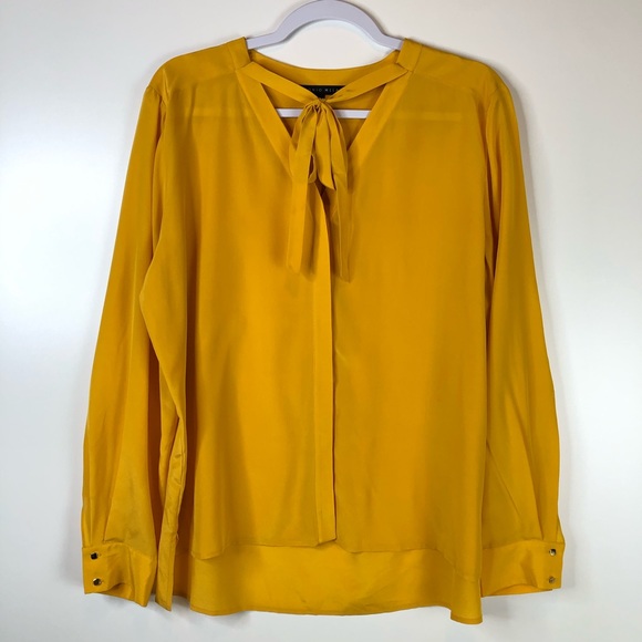 Antonio Melani Yellow Silk Secretary Blouse Large - Picture 10 of 10